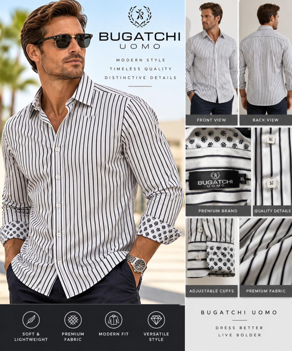 Bugatchi Uomo Striped Dress Shirt XL